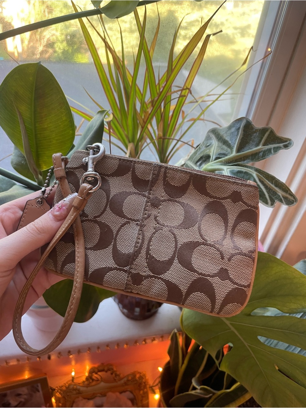 Coach Brown Signature Canvas Wristlet